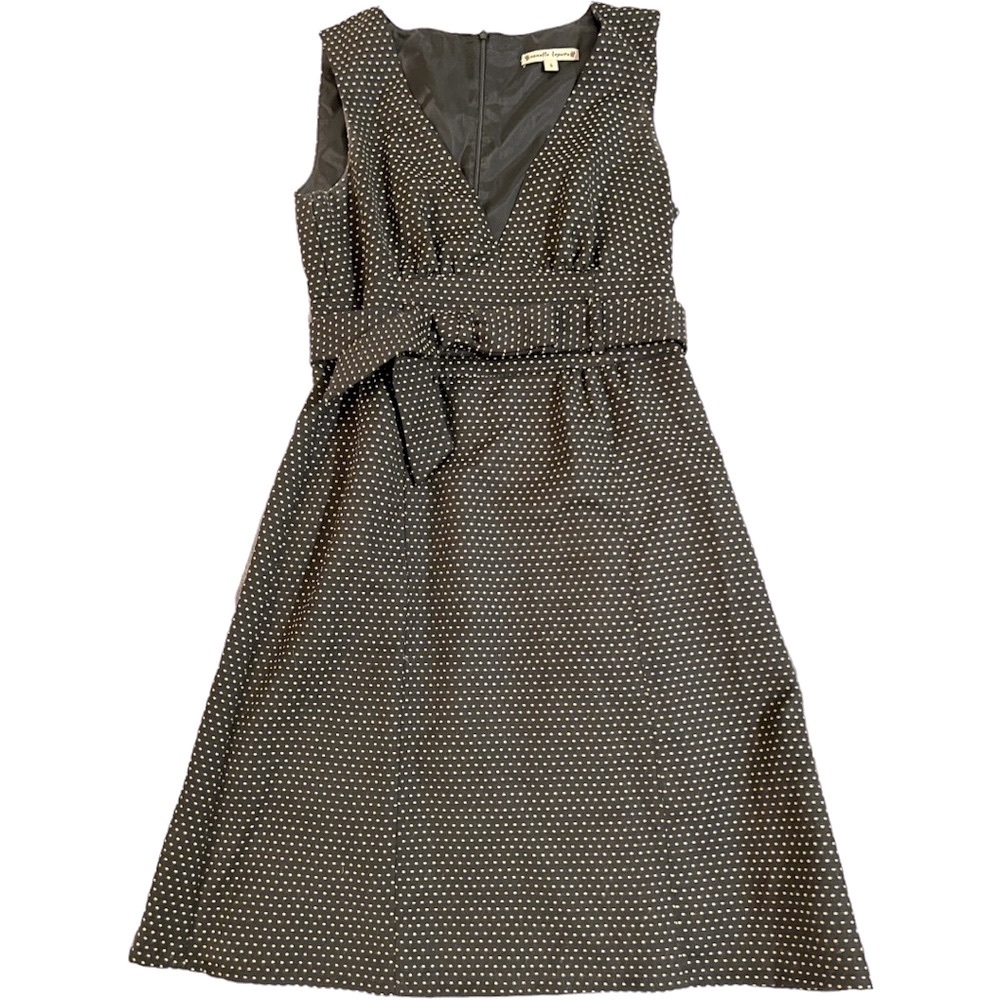 Nanette Lepore Swiss Dot Navy Wool Dress with Bow Waist, Sz 6